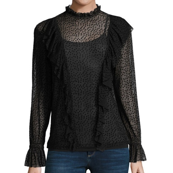 C.C. Boutique Tops - NWT Ruffle Polka Dot Long Sleeve Peasant Blouse